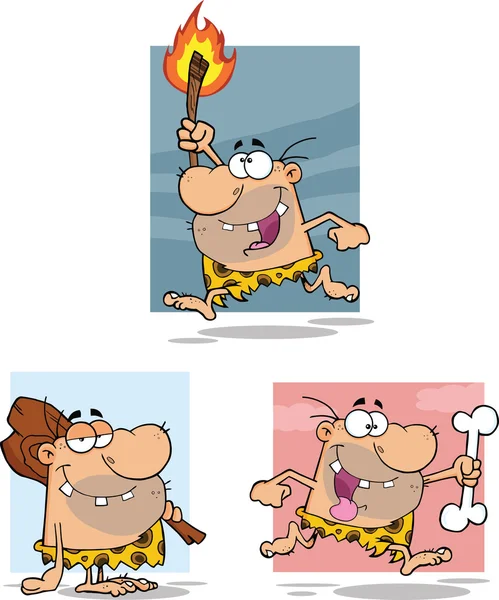 Caveman Cartoon Characters 5 Collection Set — Stock Photo, Image