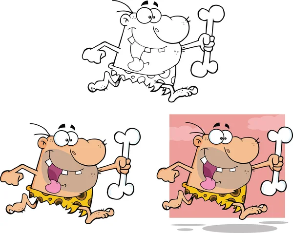 Caveman Cartoon Characters 2 Collection Set — Stock Photo, Image