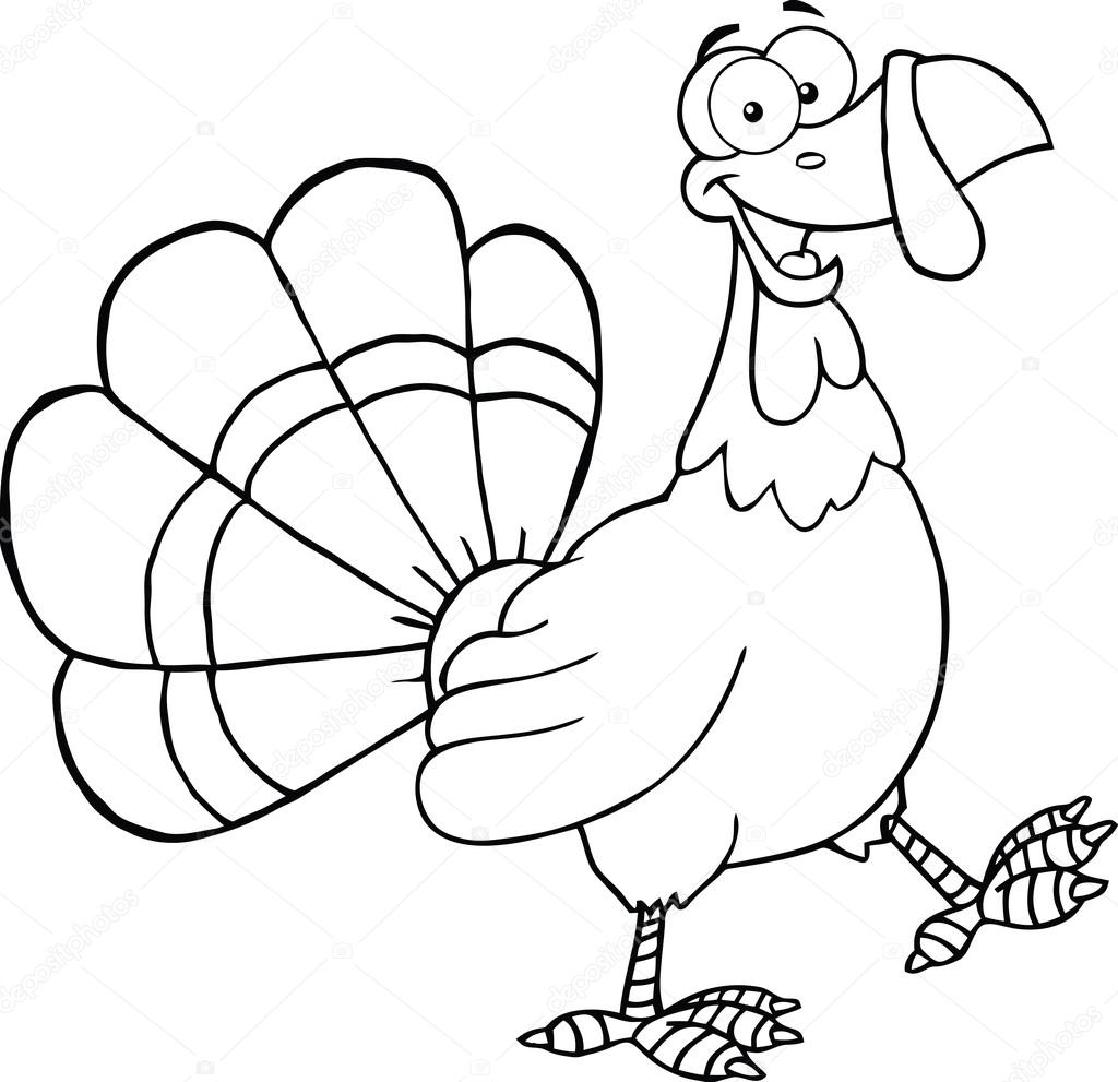 Black and White Turkey Cartoon Mascot Character Walking