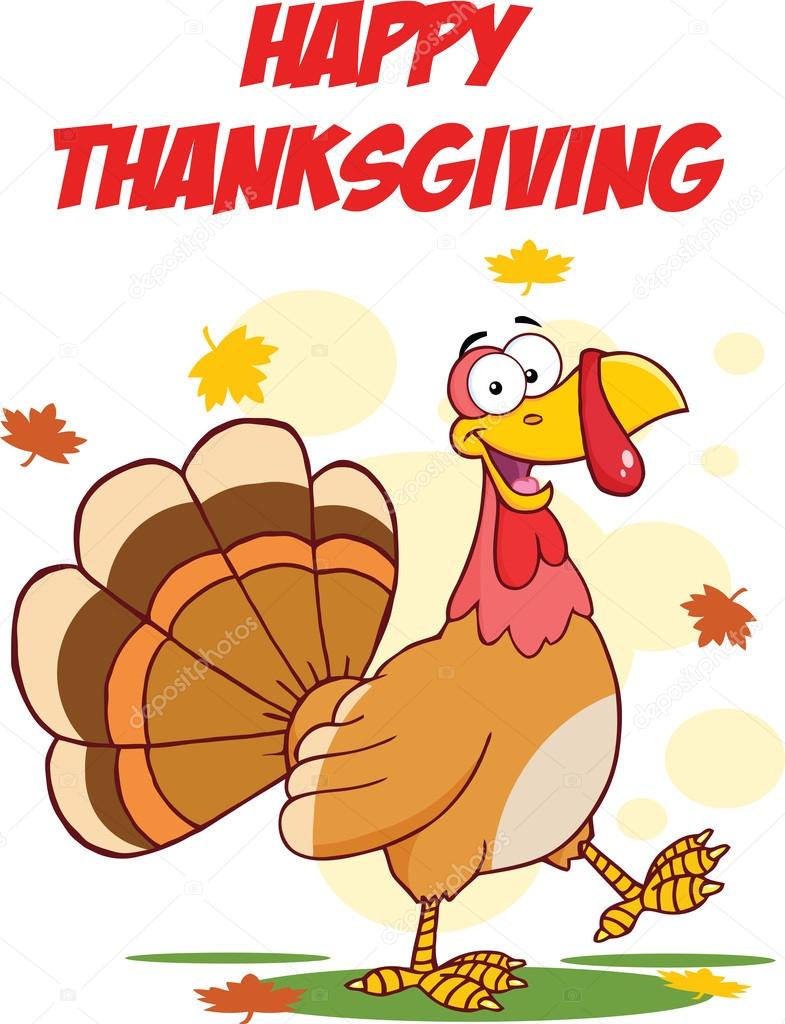 Happy Thanksgiving Greeting With Turkey Walking