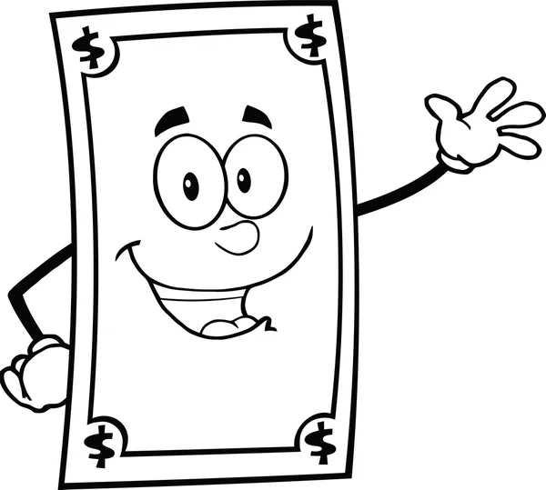 Personagem dos desenhos animados do dólar preto e branco acenando para saudação — Fotografia de Stock
