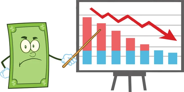 Arg dollar seriefiguren med pekaren presentera ett fallande diagram — Stockfoto