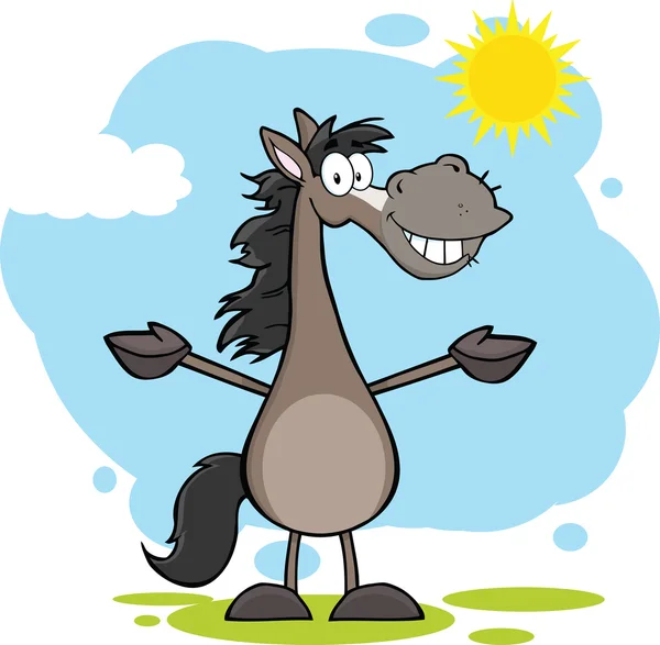 Sorrindo Cavalo Cinzento Cartoon Mascote — Fotografia de Stock