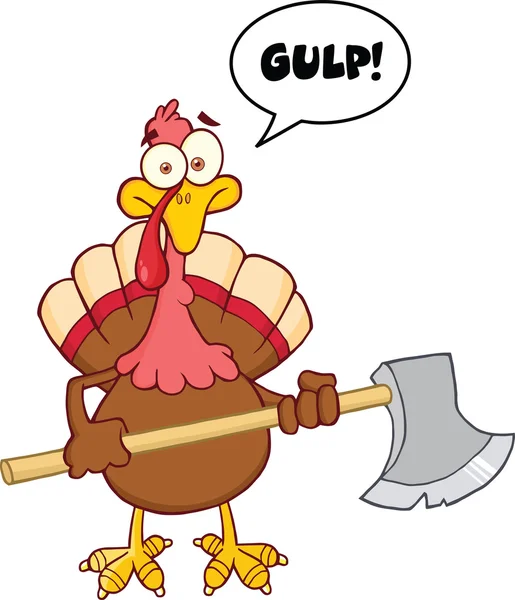 Turkey With Ax Cartoon Character And Speech Bubble — Stock Photo, Image