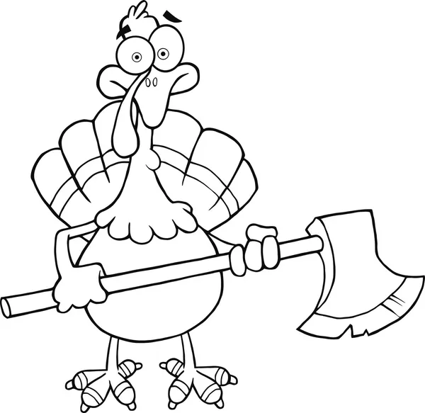 Black and White Turkey With Ax Cartoon Character