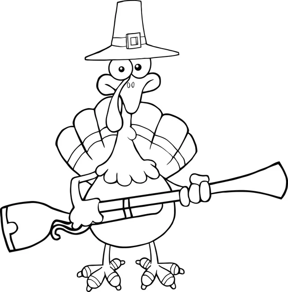 Black and White Pilgrim Turkey Bird Character With A Musket — Stock Photo, Image