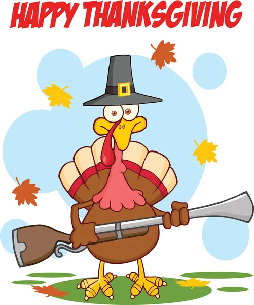 Happy thanksgiving hälsning med Turkiet med pilgrim hatt och yxa — Stockfoto