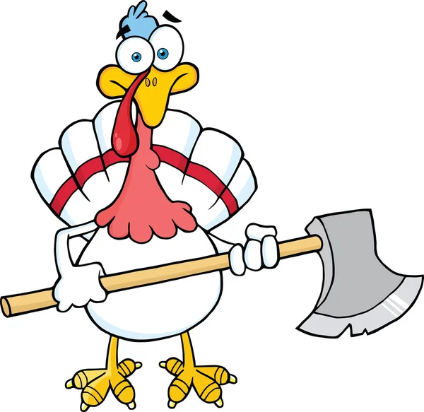 White Turkey With Ax Cartoon Character — Stock Photo, Image