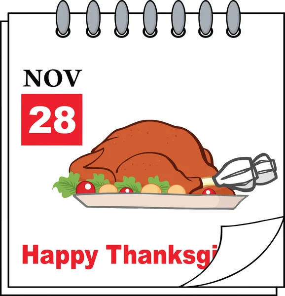 Thanksgiving Holiday Calendar With Roasted Turkey — Stock Photo, Image