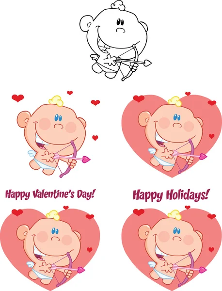 Cute Baby Cupid Cartoon Character Set Collection — Stock Photo, Image