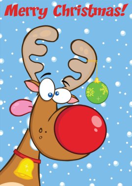 Ren geyiği ile Noel top ile neşeli Noel tebrik