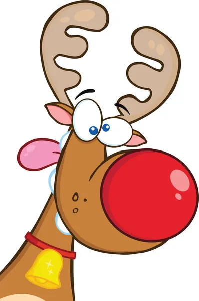 Reindeer Gila Dengan Karakter Kartun Hidung Merah — Stok Foto