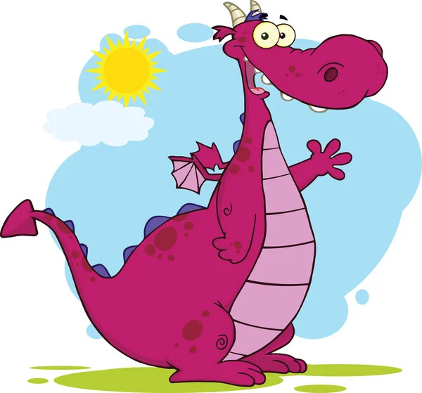 Purple dragon tecknad karaktär vinka — Stockfoto