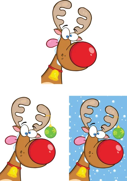 Cute Reindeer With Christmas Ball Collection Set — Stock Photo, Image