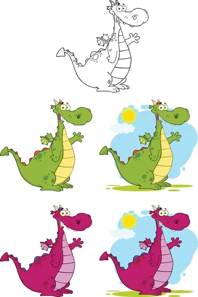 Dragons Cartoon Mascot Characters Collection Set — Stock Photo, Image