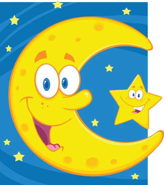 Smiling Crescent Moon And Little Star — Stock Photo, Image