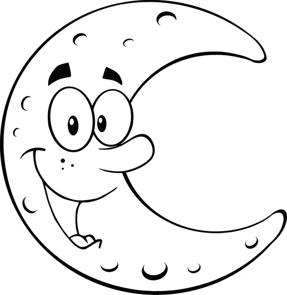 Black and White Smiling Moon Cartoon Mascot Character — Stock Photo, Image