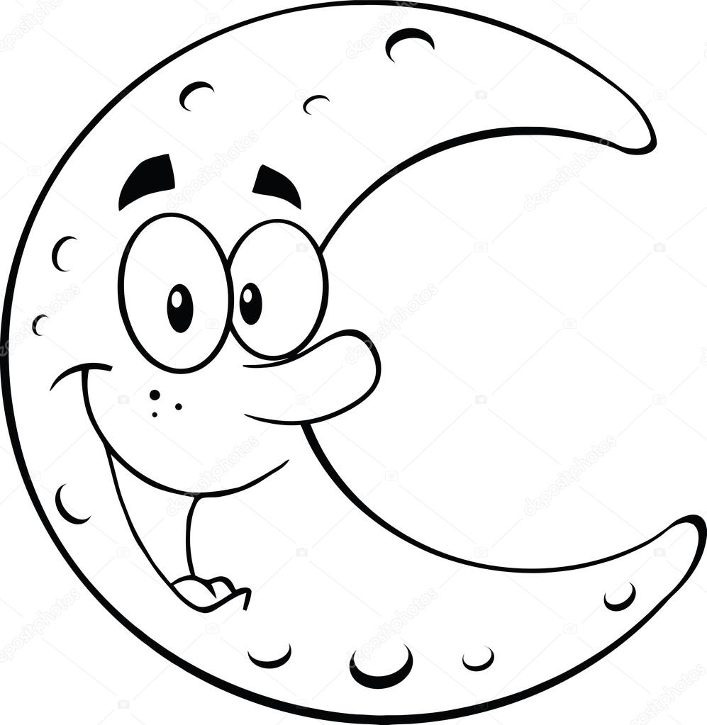 Black and White Smiling Moon Cartoon Mascot Character