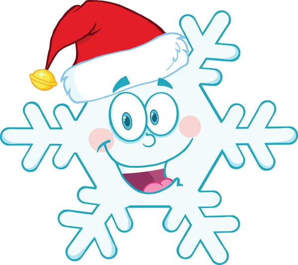 Lindo personaje de mascota de dibujos animados de copo de nieve con sombrero de Santa —  Fotos de Stock