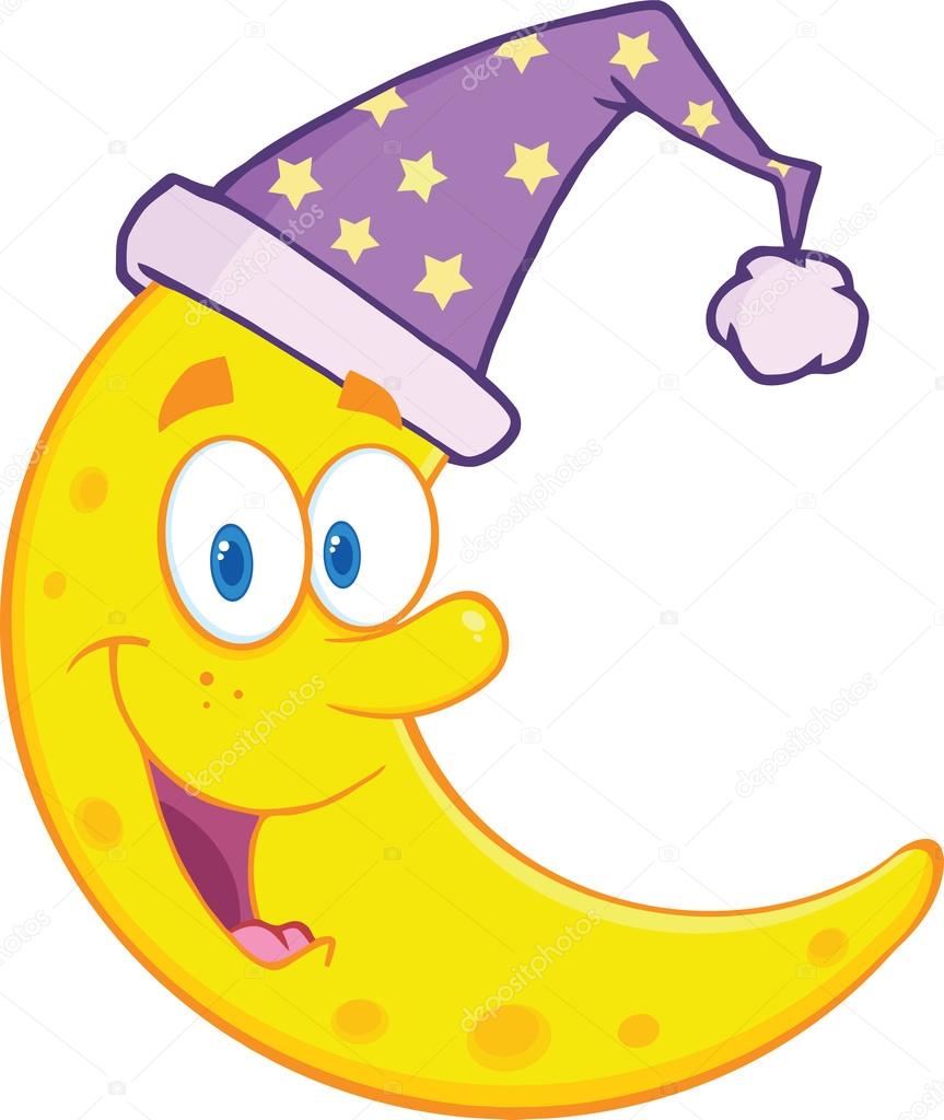 Smiling Cute Moon With Sleeping Hat Cartoon Mascot Character