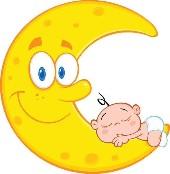 Cute Baby Boy Sleeps On The Smiling Moon — Stock Photo, Image