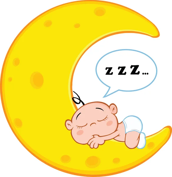 Lindo bebé niño duerme en la luna con burbuja del habla —  Fotos de Stock