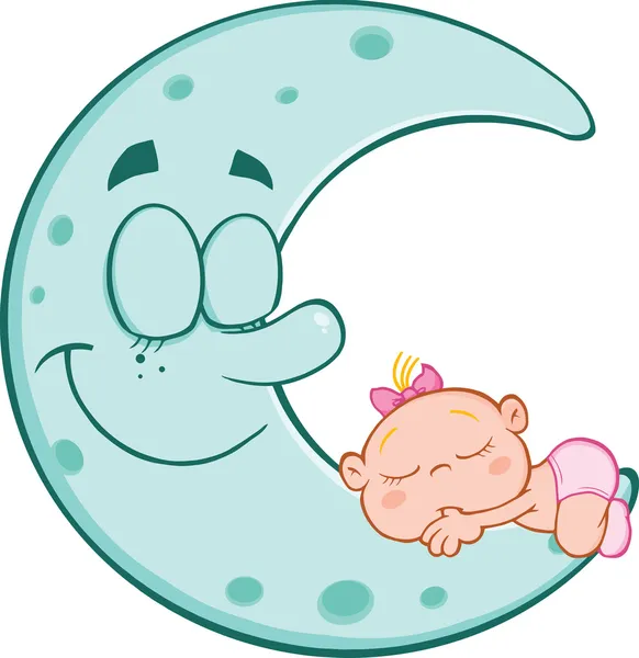 Linda niña duerme en la luna azul — Foto de Stock