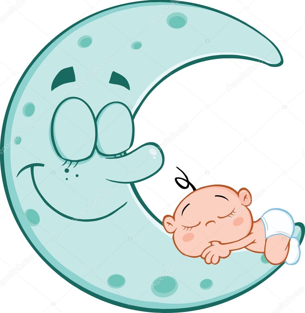 Cute Baby Boy Sleeps On Blue Moon