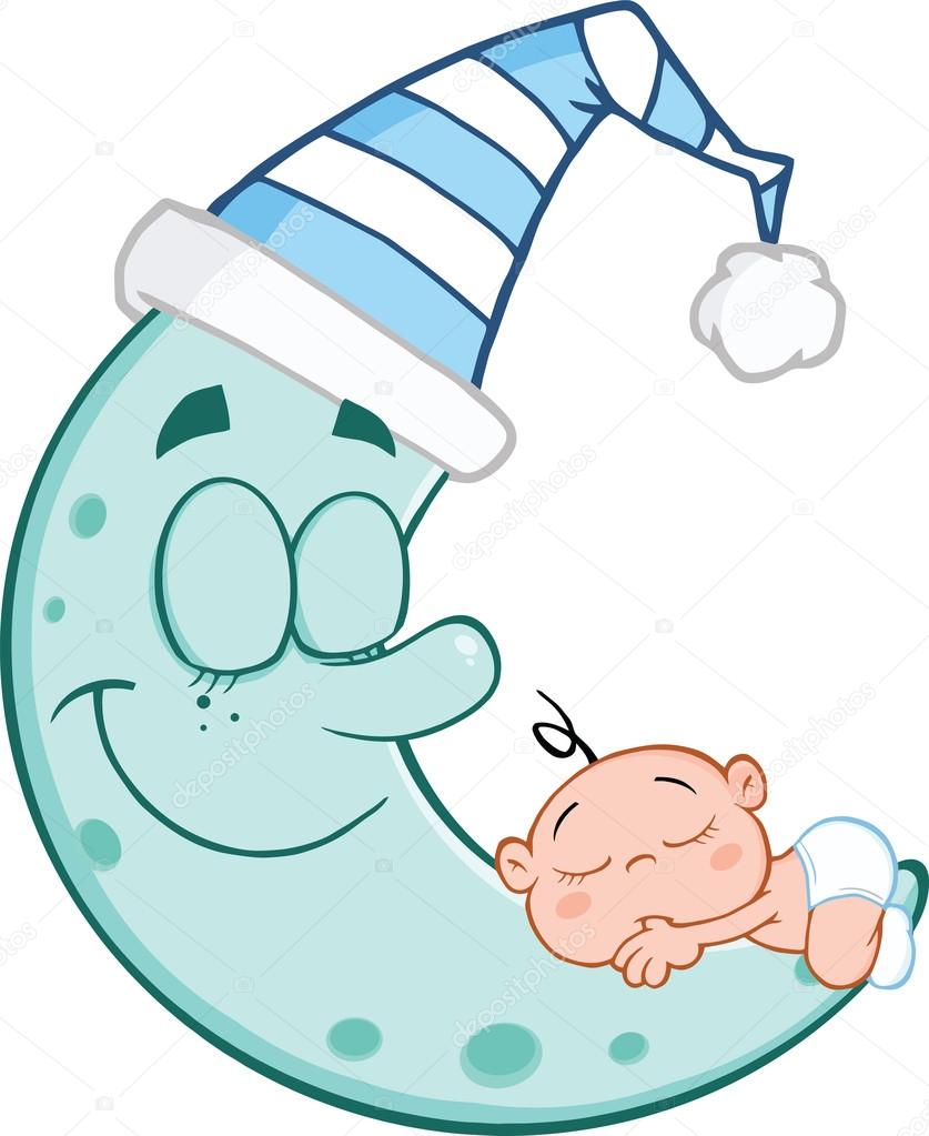 Cute Baby Boy Sleeps On Blue Moon