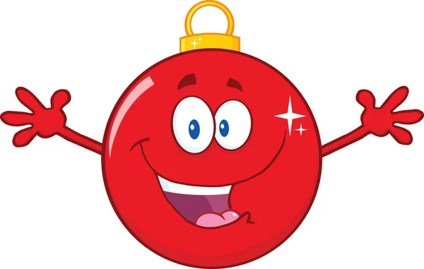 happy red christmas ball cartoon mascot character with open arms