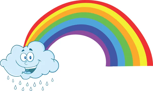 Rainbow ile yağmur mutlu bulut — Stok fotoğraf