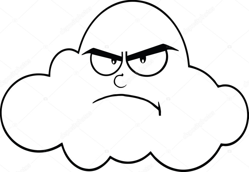 Black And White Angry Cloud Cartoon Mascot Character — Stock Photo