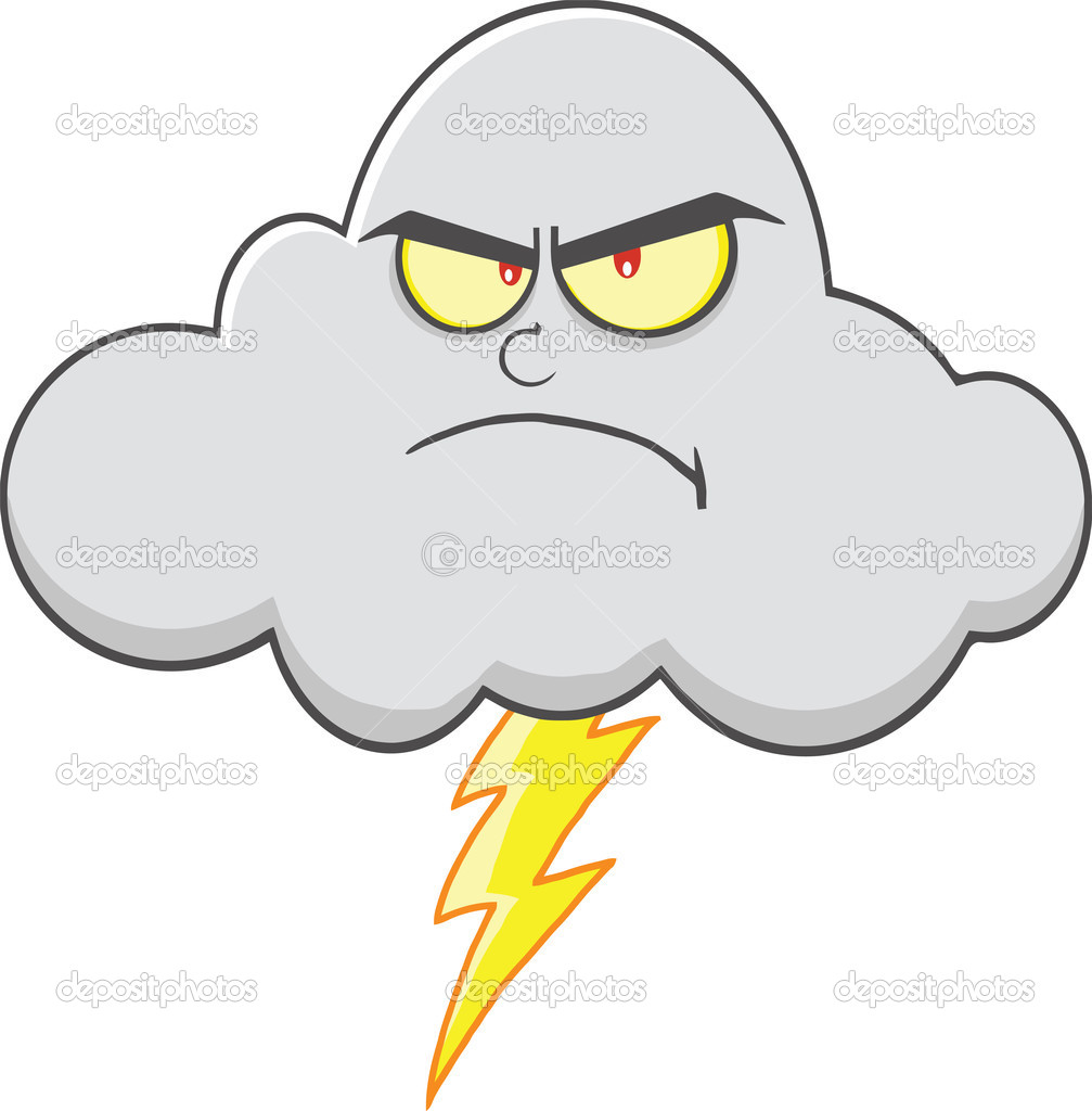 Angry Cloud With Lightning Cartoon Mascot Character