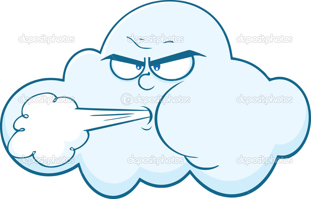 Cloud With Face Blowing Wind Cartoon Mascot Character