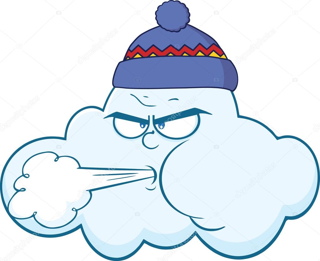 Cloud With Face Blowing Wind Cartoon Character