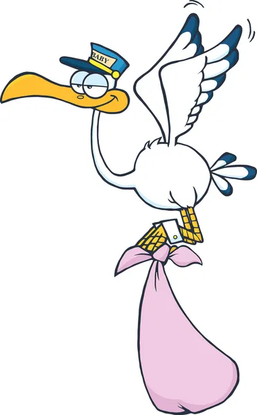 Cute Cartoon Stork Delivery A Baby Girl — Stok Foto