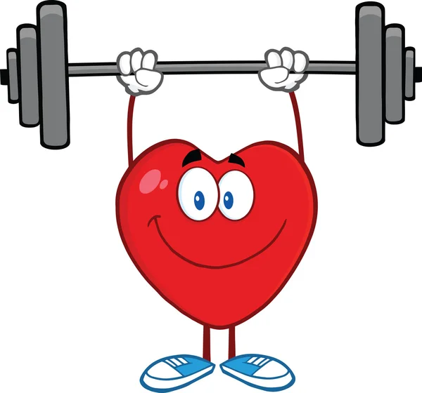 Smiling Heart Cartoon Character Lifting Weights — Stock Photo, Image