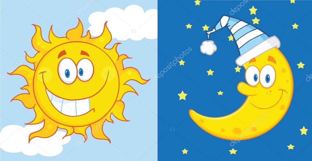 Sun And Moon Cartoon Mascot Characters