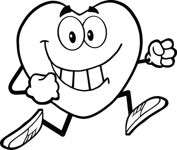 Carácter de la mascota de dibujos animados corazón sonriente blanco y negro corriendo —  Fotos de Stock