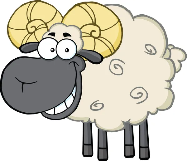 Sorrindo preto cabeça carneiro carneiro desenho animado mascote personagem — Fotografia de Stock
