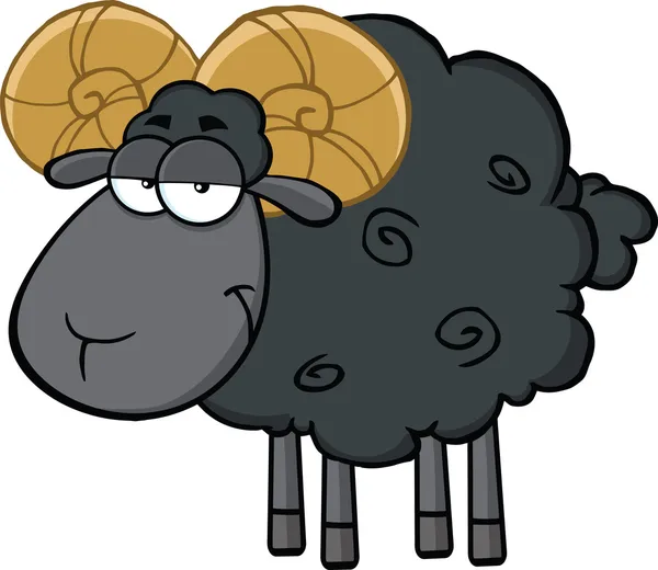 Sevimli siyah Koç koyun maskot karakter karikatür — Stok fotoğraf