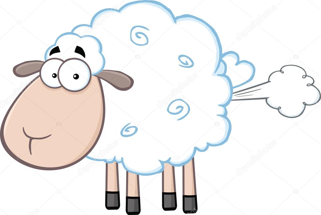 Cute White Sheep Cartoon Mascot Character With Fart Cloud