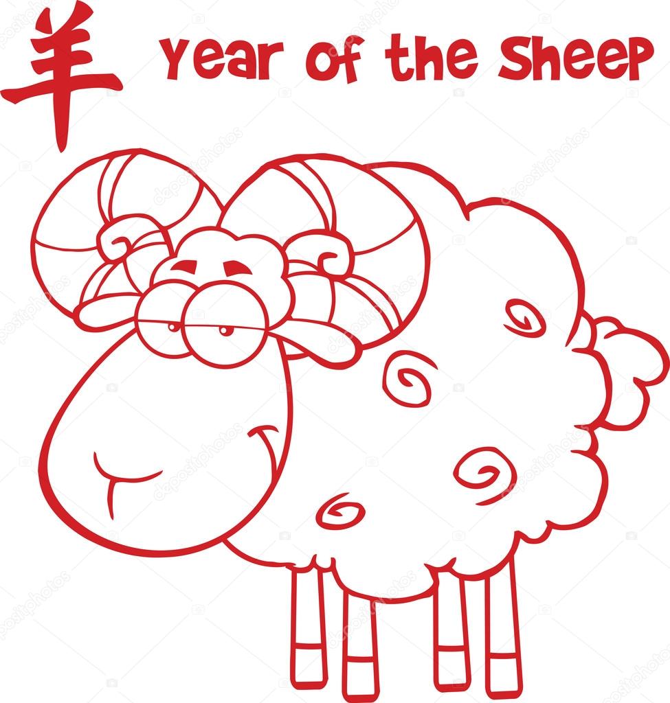Ram Sheep With Red Line And Text Year Of The Sheep