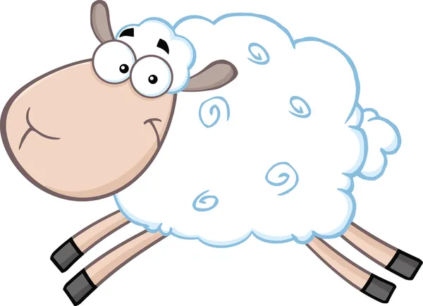 White Sheep Cartoon Mascot Character Jumping — Stock Photo, Image