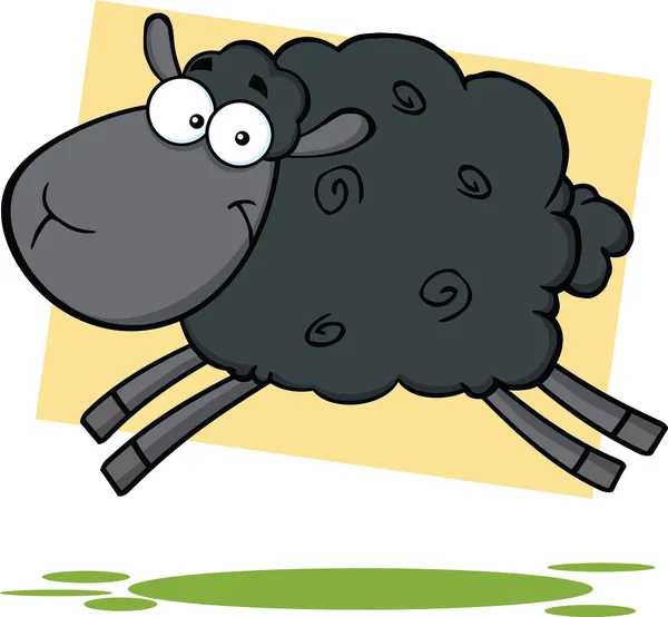 Caráter engraçado dos desenhos animados das ovelhas pretas saltando — Fotografia de Stock