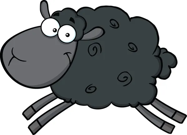 Black Sheep Cartoon Character Jumping — стоковое фото