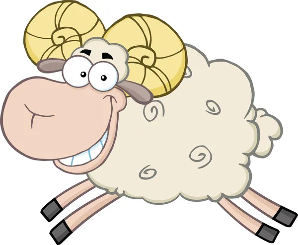 Uśmiechający się Baran owca kreskówka maskotka znaków skoki — Zdjęcie stockowe