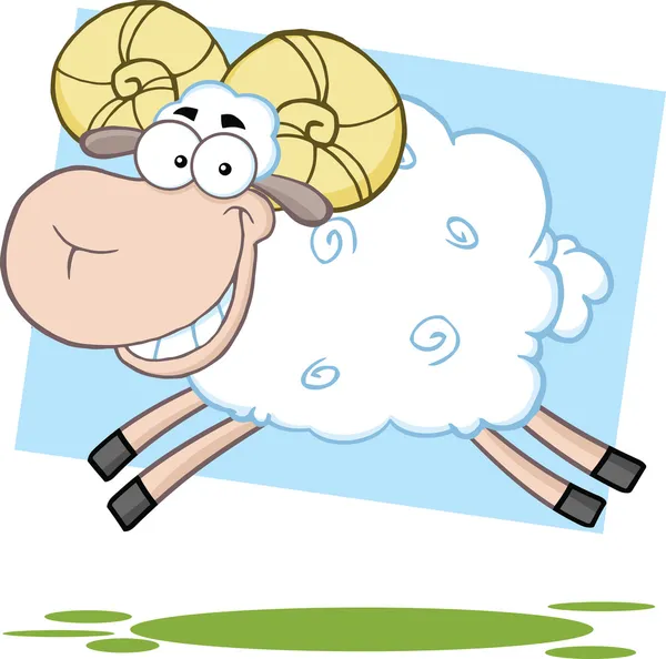 White Ram Sheep Cartoon Character Jumping — Stock Photo, Image