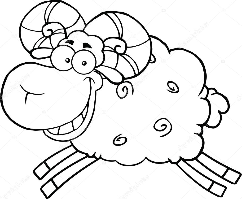 Black And White Ram Sheep Cartoon Mascot Character Jumping