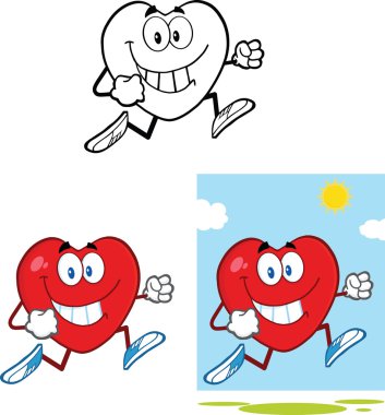 Koşu kalp karikatür karakterleri koleksiyonu kümesi